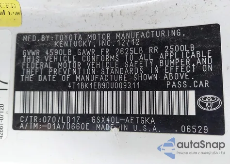 2013 Toyota Avalon Premium/Touring/Limited из США, поврежденный, VIN 4T1BK1EB9DU009311